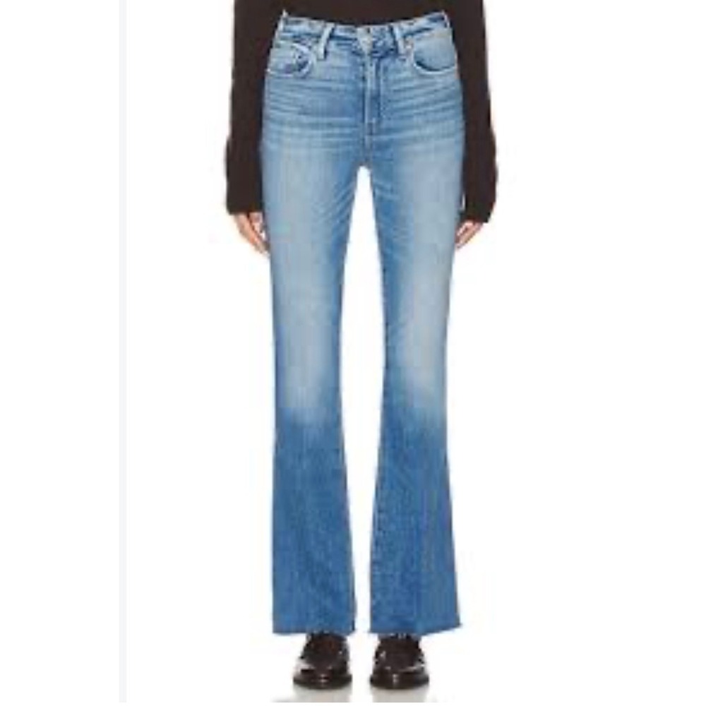 PAIGE High Rise Laurel Canyon Flare Jeans Medium Wash Raw Hem Size 29